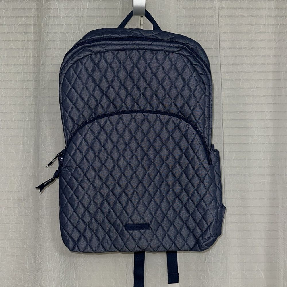Vera Bradley Denim Moonlight Navy Large Laptop Essential Quilted Backpack 31L - Picture 9 of 15